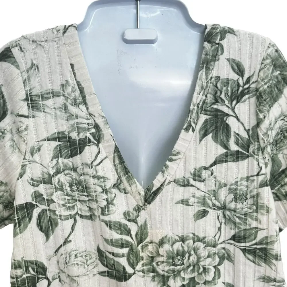 New Chaser Poor Boy Ribbed  Double-V Shorts Romper Green/Ivory‎ Topical Print M